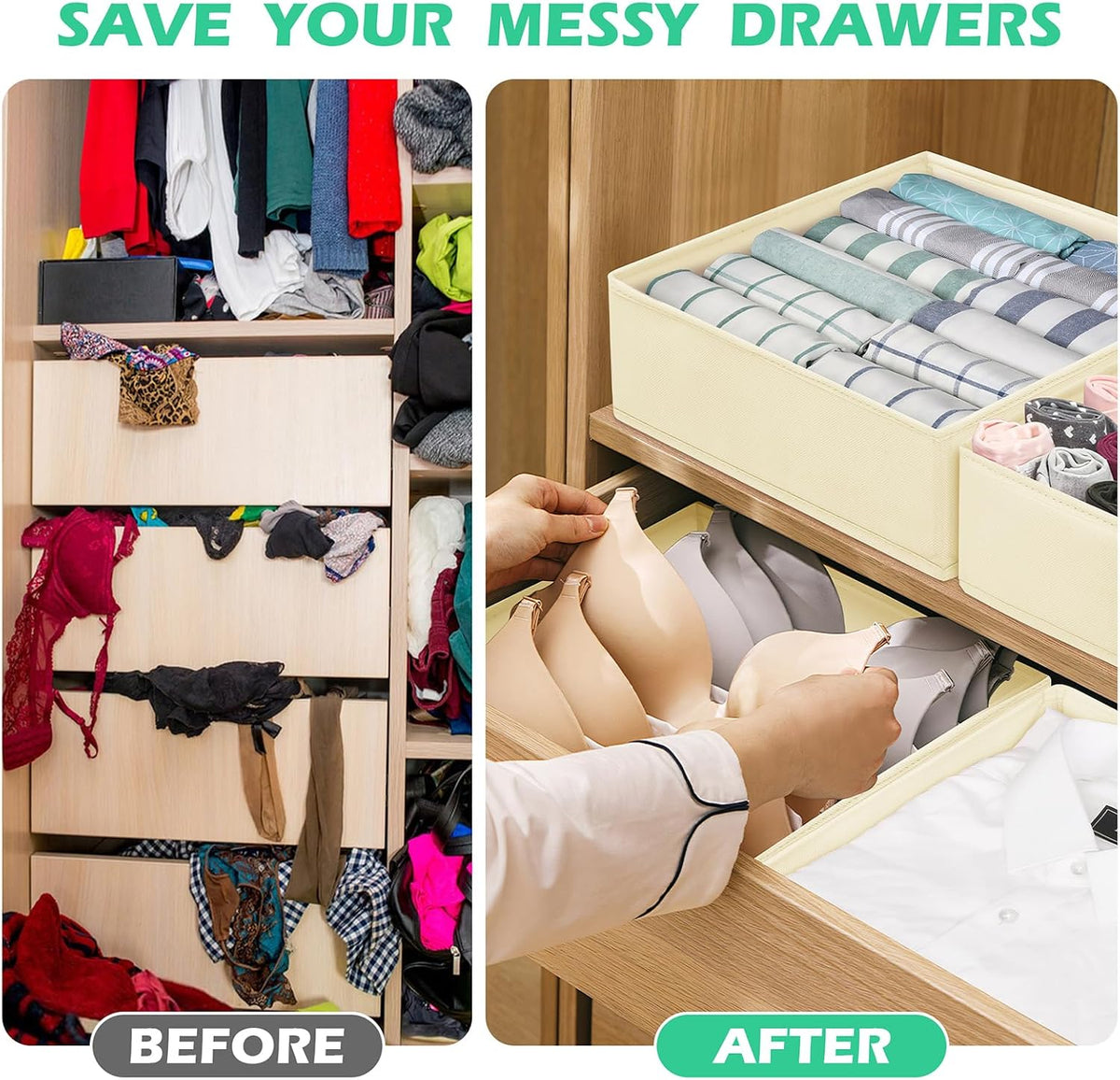 Drawer Clothing Organizer 16-Pack,Beige Underwear Dividers