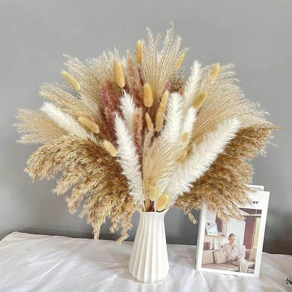 Natural Dried Pampas Grass Decor - 17.5" 120Pcs Fluffy Pampas Grass Bouquet