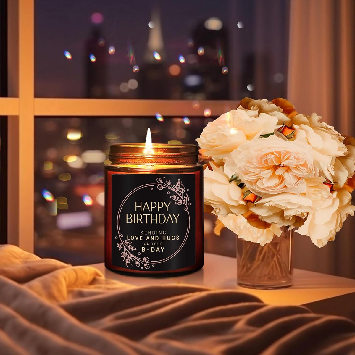 Happy Birthday Gifts for Women Men - Sending Love Hugs Birthday Candle for Her Him -16th 30th 40th 50th Birthday for Mom Sister Wife Daughter Aunt Best Friend - Vanilla Cake Sweet Scented Soy Candles