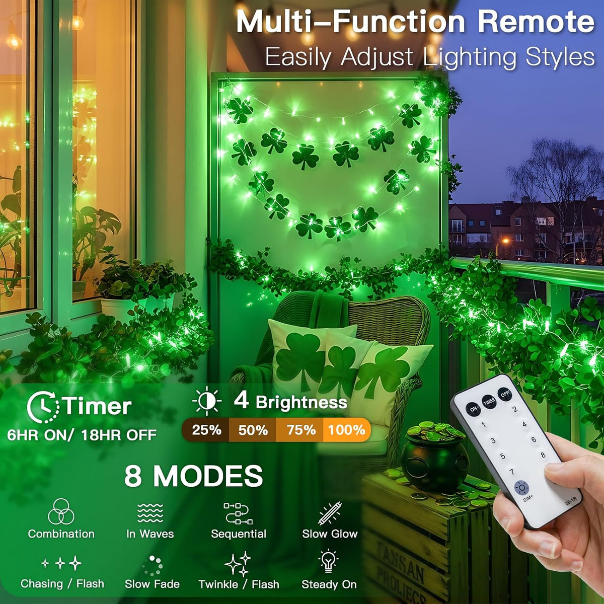 suddus Connectable Green Chirstmas Lights Outdoor with Remote, 66ft 200 LED String Lights Plug in Waterproof, Dimmable Clear Wire Fairy Lights for Xmas Tree,Halloween,Garden,Porch,Party,Dorm Decor