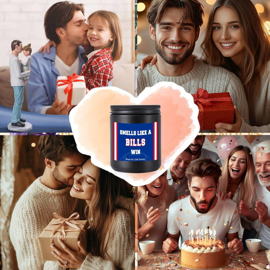 Smells Like A Bills Win Scented Candle Football Themed Merch Fan Shop Men Women Sport Stuff Gear Decor Team Accessories Men Bf Boyfriend Naughty Weird Novelty Cool Special Present Funny Gifts