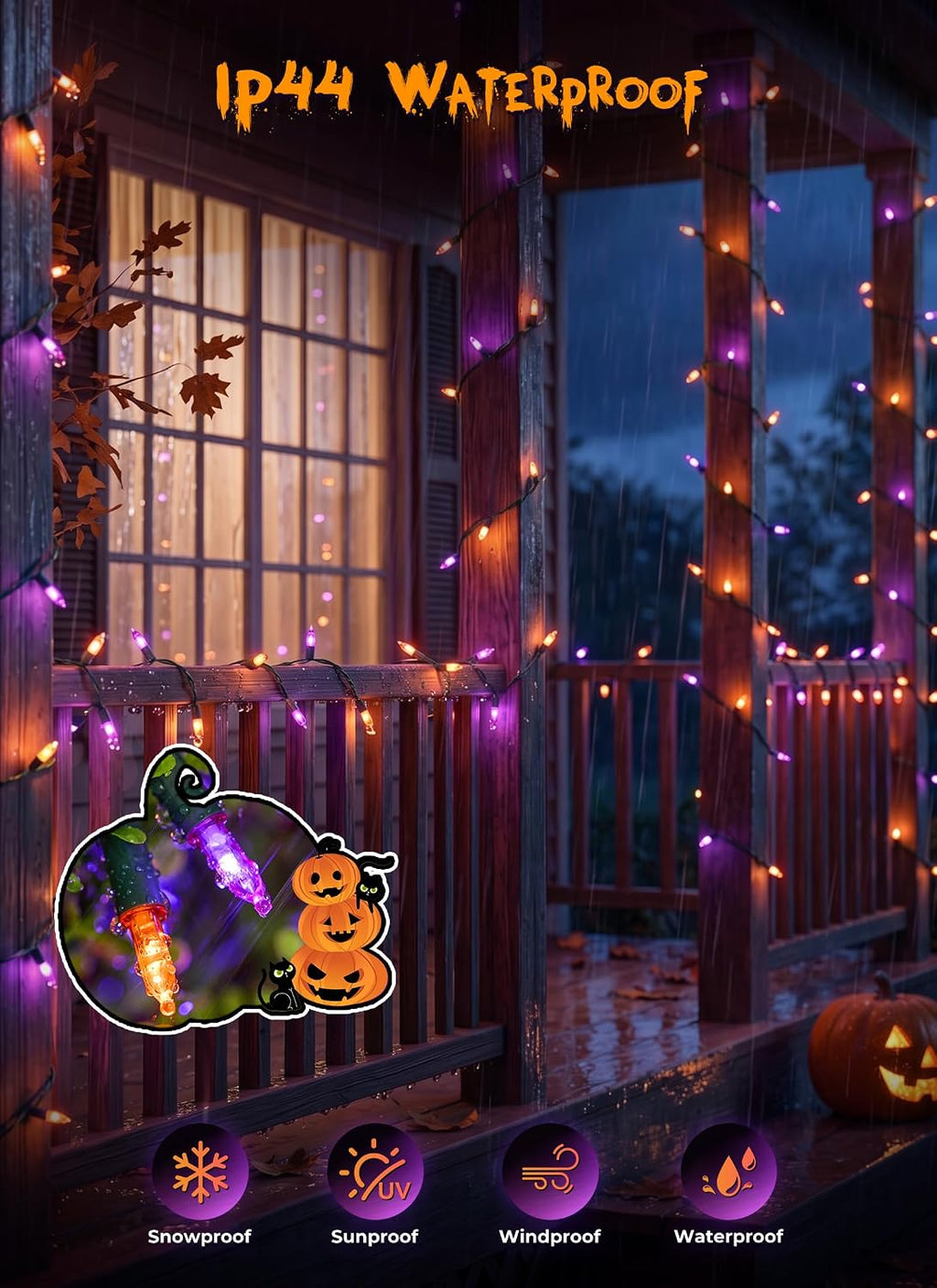 4 Pack 200LED 64FT Purple Orange Halloween String Lights, Battery Operated