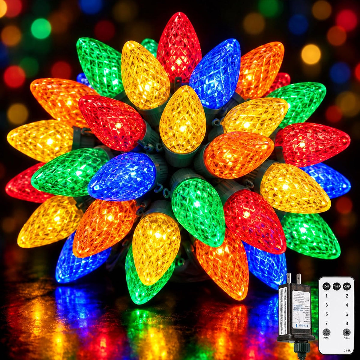 C9 Christmas String Lights Outdoor, 2Pack 81 FT 100 LEDs Multicolor Plug in