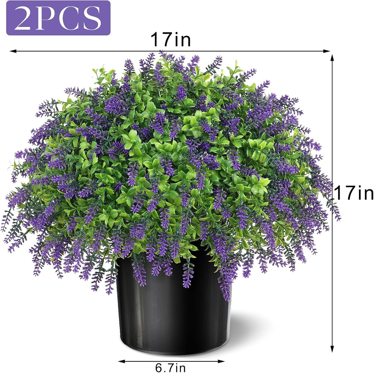 2 Set Artificial Boxwood＆Lavender Topiary Ball Tree for Front Porch(Purple)