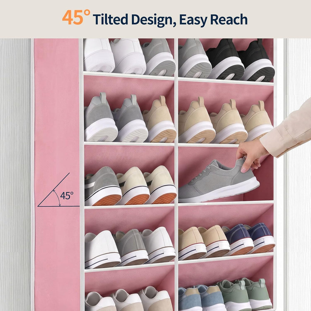 Yecaye 30 Pairs Over the Door Shoe Organizer, Large Capacity Hanging Shoe Rack for Door with Deep Pockets, Heavy Duty 10 Tier Shoe Holder for Sneakers Boots Heels College Dorm Essentials, Dusty Pink