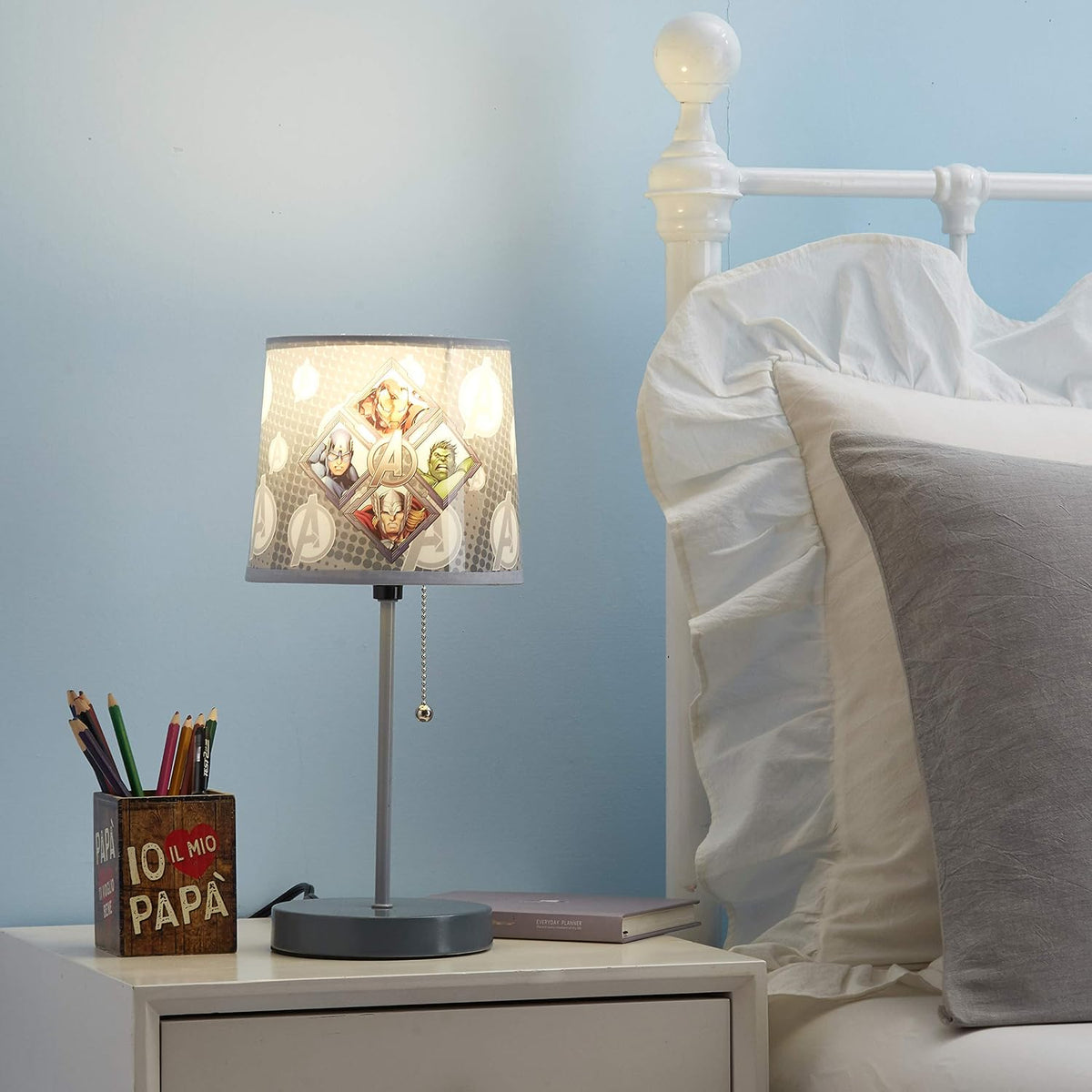 Avengers Stick Table Kids Lamp with Pull Chain, Themed Printed Decorative Shade,Metal