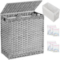 SETVSON Laundry Hamper with Lid Wicker Laundry Basket, 112L, Gray