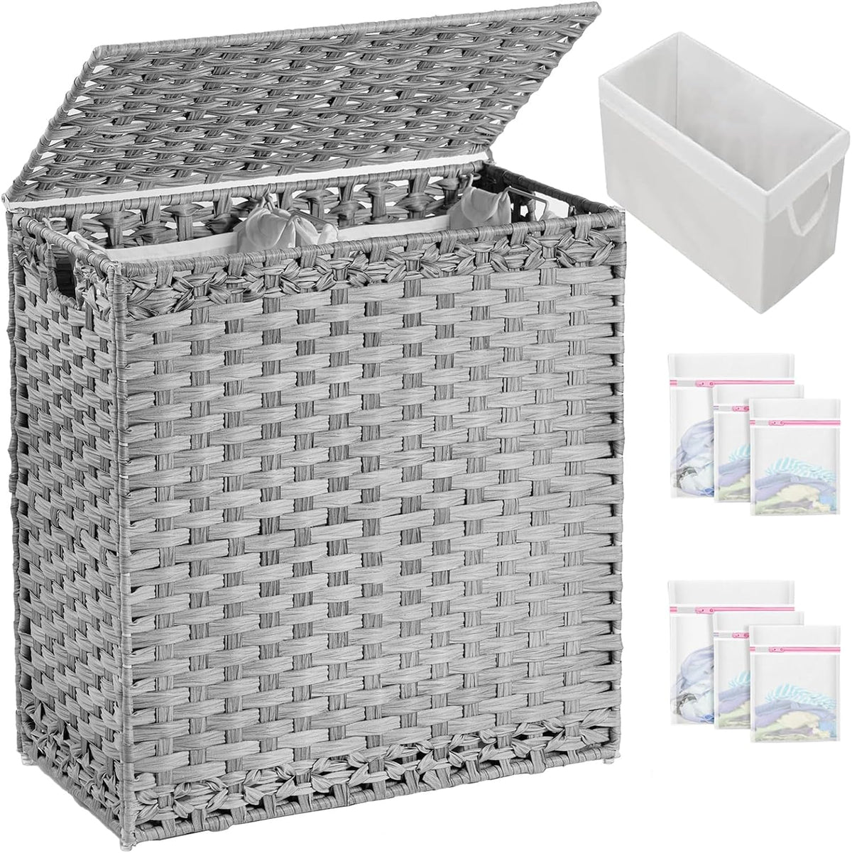 SETVSON Laundry Hamper with Lid Wicker Laundry Basket, 112L, Gray