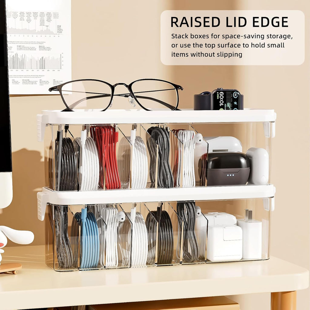 Desktop Charger Cord Storage Organizer Box Cable Organizer Box With Lid