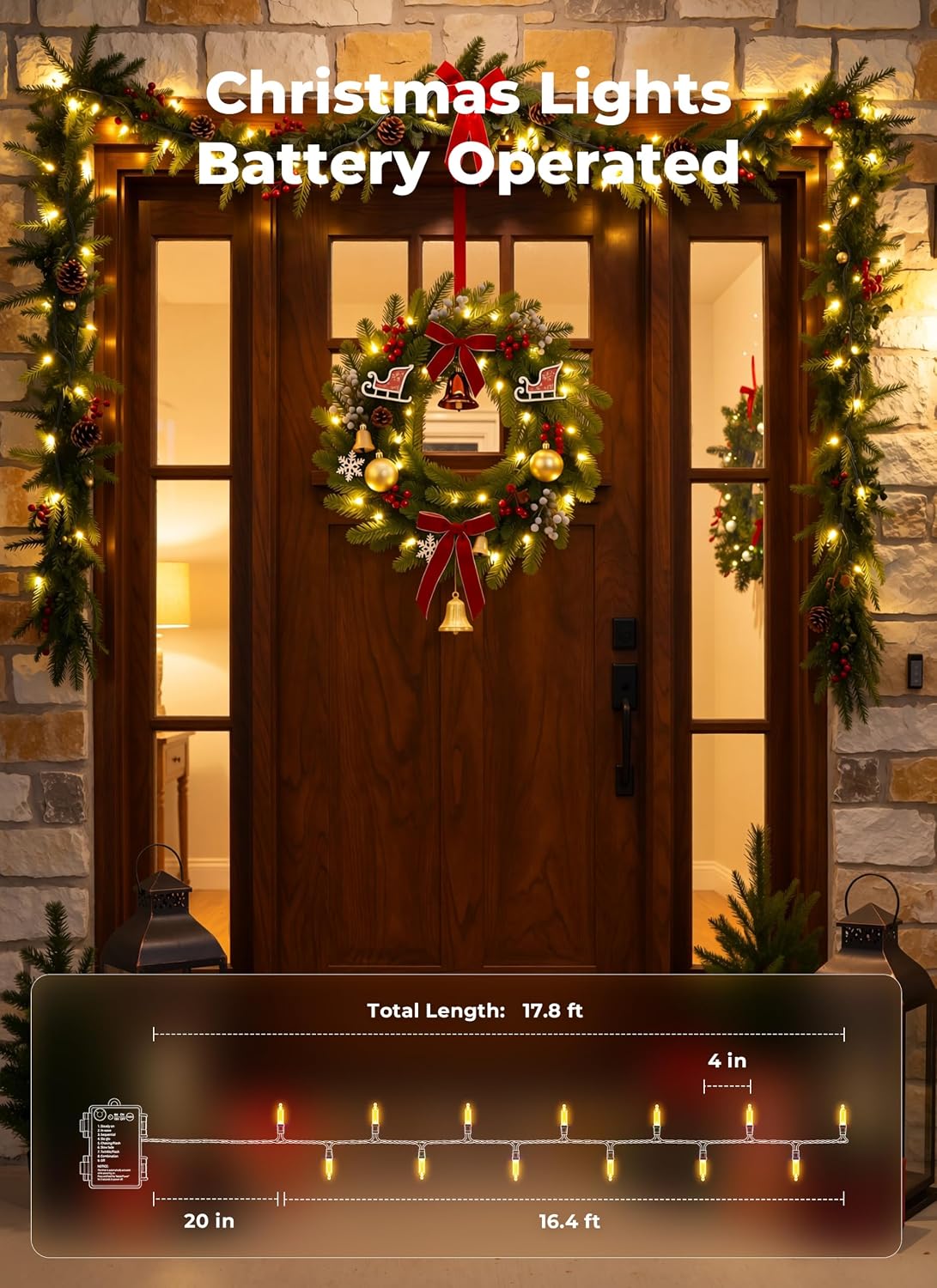 Brightown Battery Operated Christmas Lights, 4 Pack Total 100 LED 71.2Feet