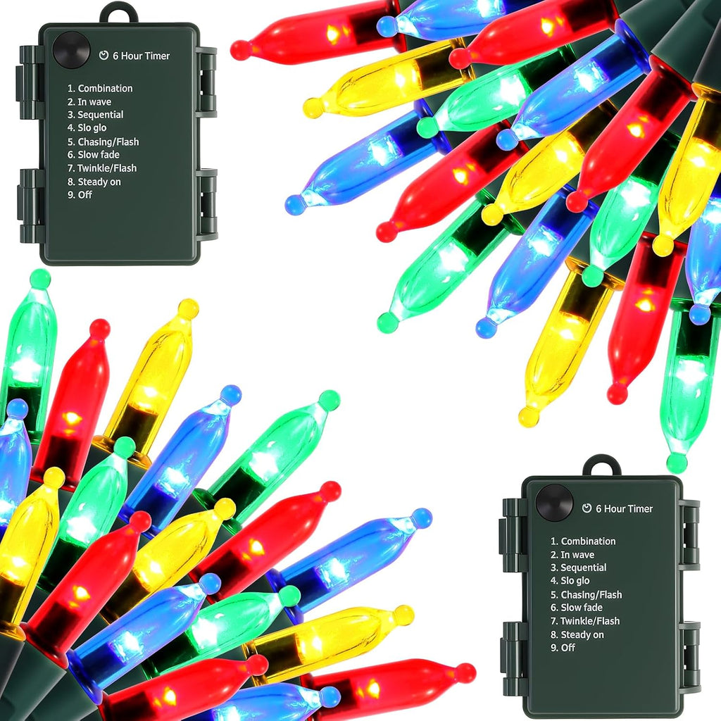 2 Pack Battery Operated Christmas Lights, Total 100LED 32FT Christmas Lights Outdoor, Waterproof Mini String Lights with 8 Modes, Decorations for Indoor Patio Garden Party Decor (Multi-Colored)