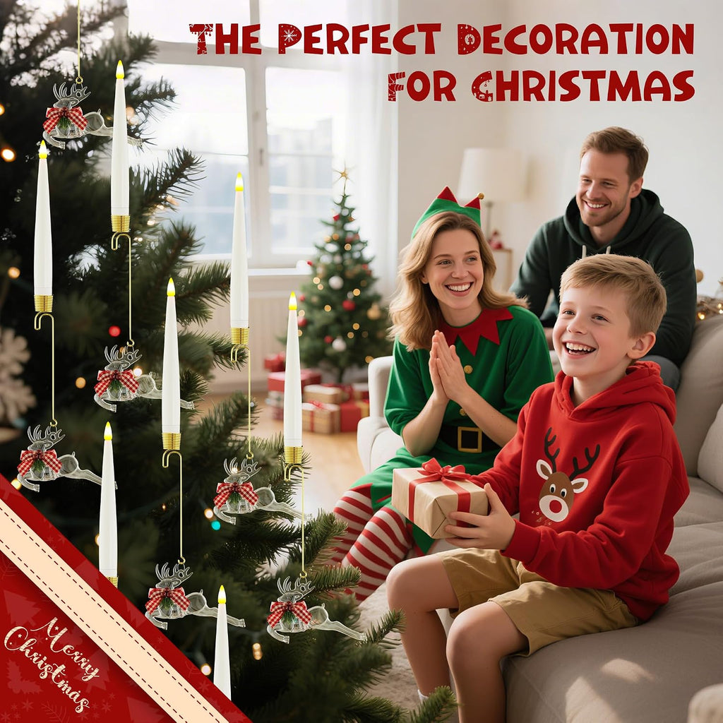 Christmas Tree Candles with Remote, 6 Pack Battery Operated Christmas Candles, LED Candlesticks for Xmas Tree Decoration, Flickering Flameless Candle for New Year Home Party Decor, Reindeer