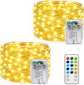 2PACK Battery Operated Fairy Lights for Bedroom: 8 Modes 16.4FT 50 LED String Lights with Timer and Remote - Mini Twinkle Light for Indoor Outdoor - Silver Wire Christmas Light for Party Wedding Room