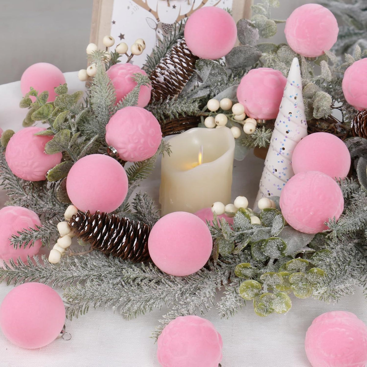 30PCS Pink Velvet Christmas Ball Ornaments for Xmas Tree Decorations