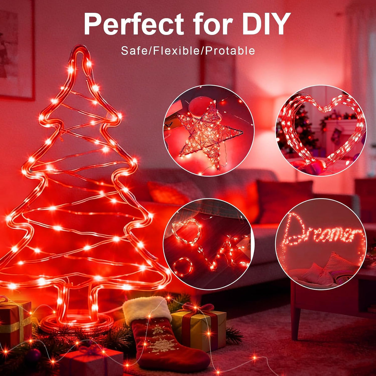AIKEI 6 Pack Fairy Lights with Timer Battery, 8 Modes with Remote,Red