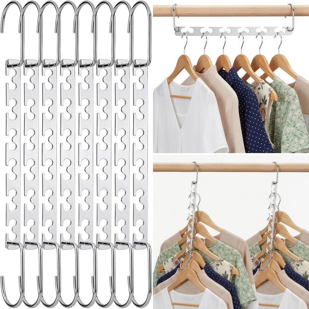 HOUSE DAY 10.5 Inch Closet Space Saving Wardrobe Clothing Magic Hangers Oragnizer Heavy Chrome Hangers, Updated Hook Design Pack of 8