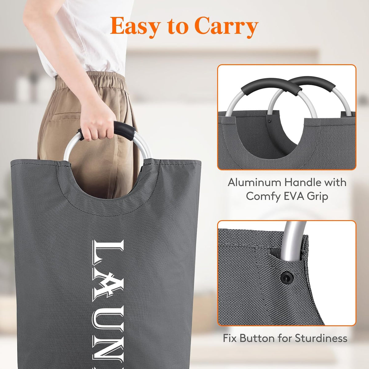 Lifewit 2 Pack 100L Laundry Basket with Aluminum Handles, Grey