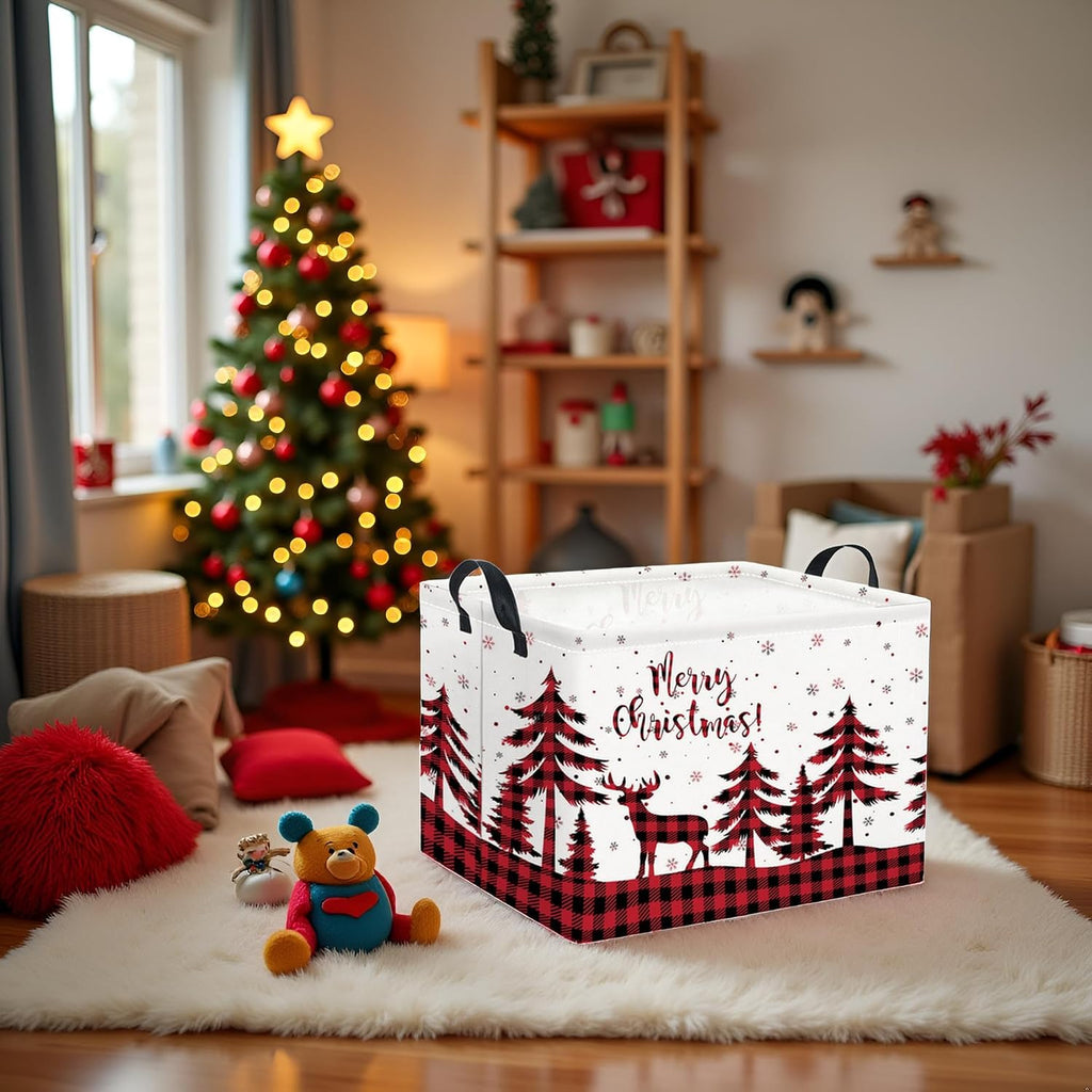 Rectangular Storage Basket for Boys Kids Basket Storage Bin Organizer Box(Deer Christmas)