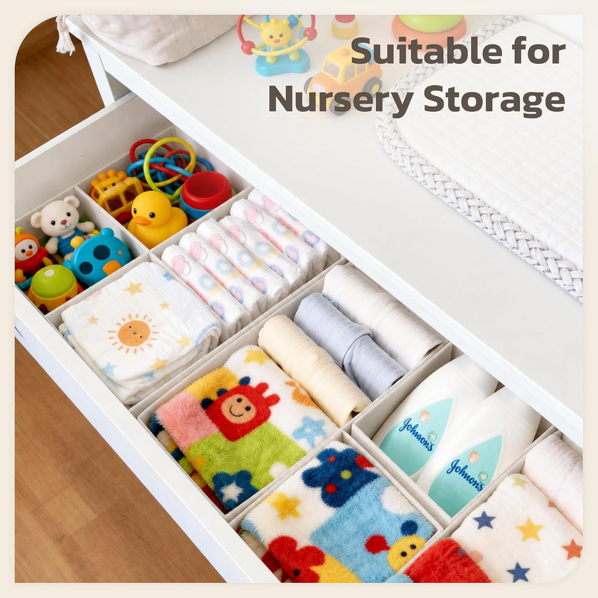 Drawer Organizer, 16 Pack Baby Dresser Organizer for Nursery, Foldable Closet Organizers and Storage Dresser Dividers for Clothes, Socks, Scarves, Ties (Ivory White)