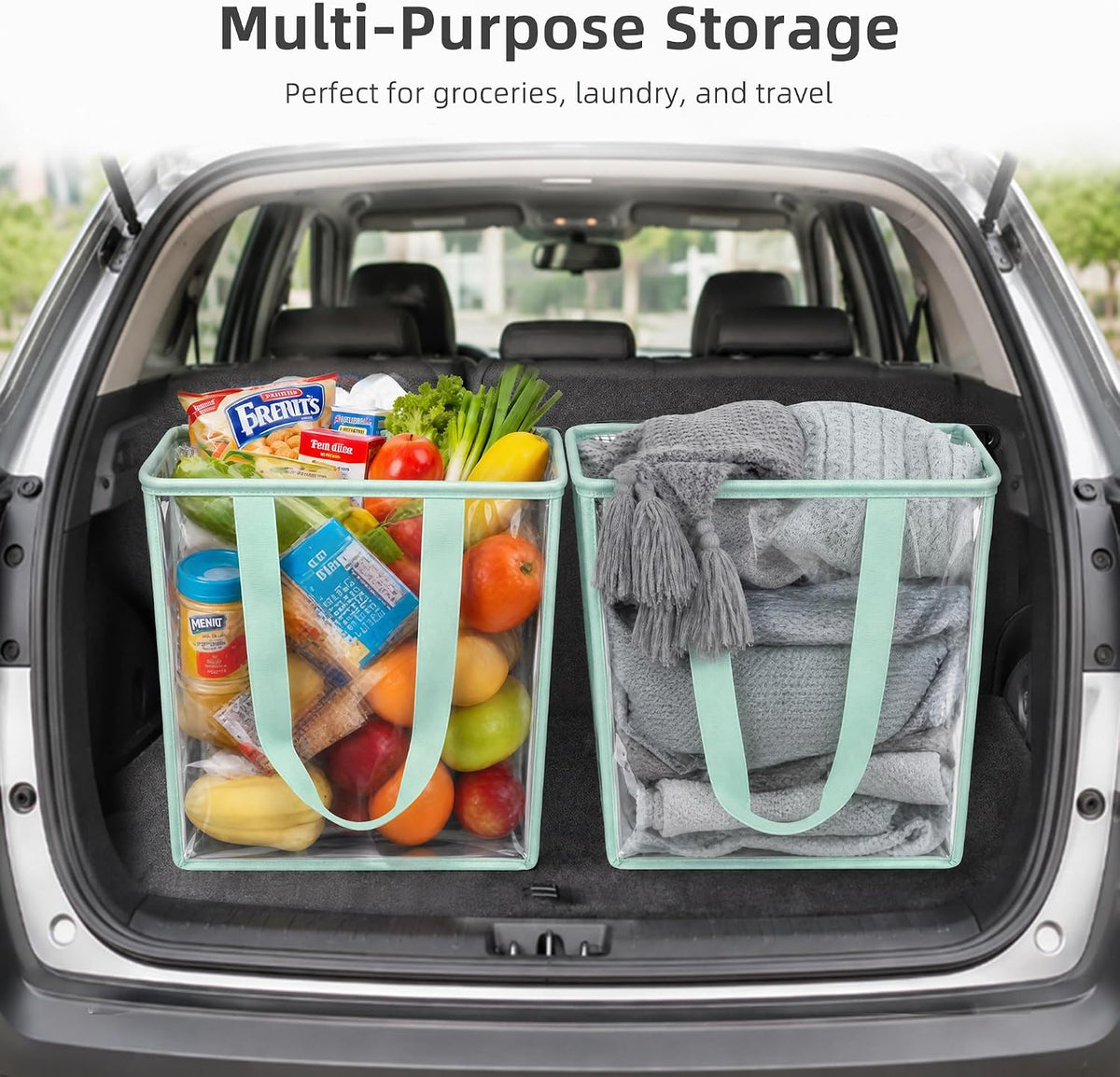 STORAGE MANIAC Collapsible Laundry Basket, 16.9 Gal. Large Pop-up Laundry Hamper with Long Carry Handles, Space-Saving Foldable Clothes Hamper with Bottom Elastic Band, Transparent-Blue