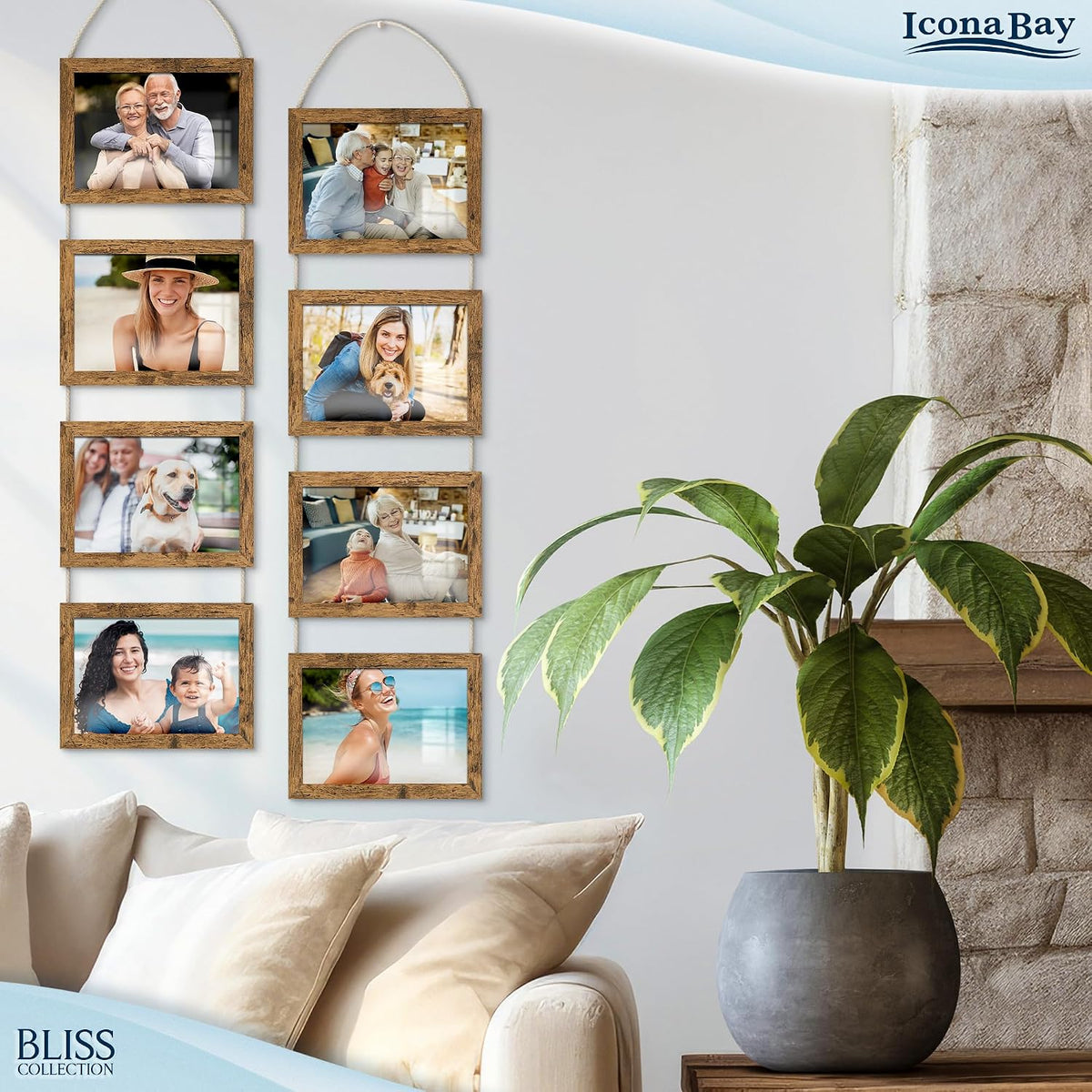 5x7 Hanging Picture Frames Collage with 8 Openings - Rustic Brown, 2 PK