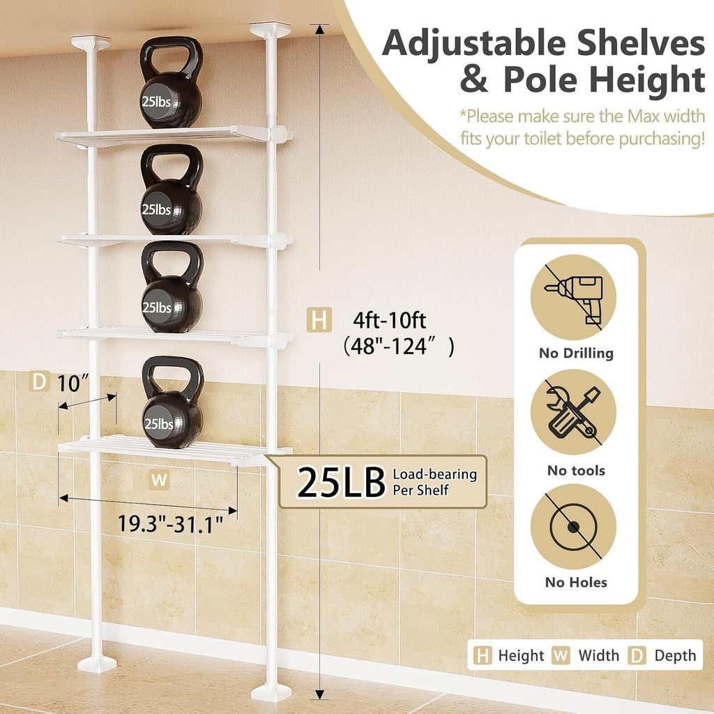 Over The Toilet Storage Shelf No Drill 4-Tier Adjustable Bathroom Organizer