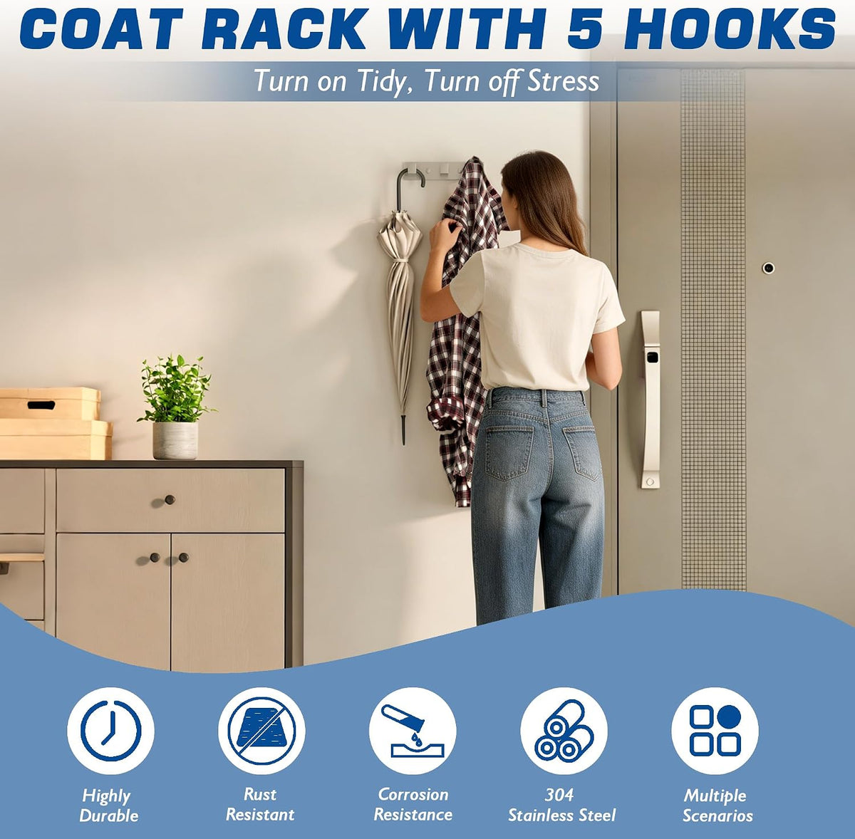 Alise Coat Hook Wall Mount Hat and Coat Rack 3 Hooks Wall Mount,Brushed