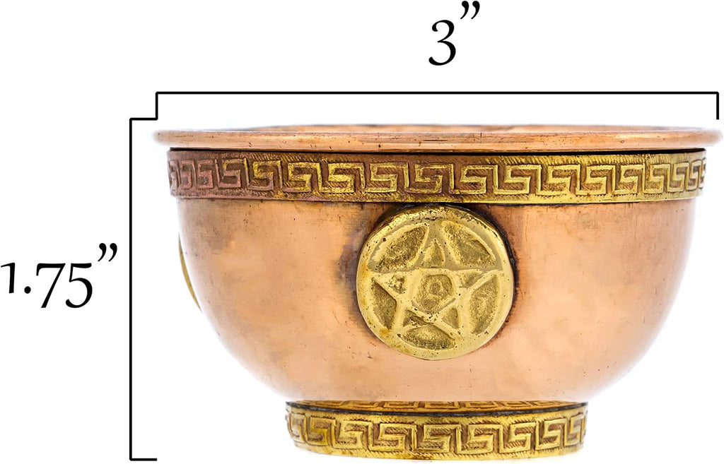 Pentagram Copper Bowl - Offering Bowl for Altar Use, Ritual Offerings, Witchy Home Decor - Incense Holder for Incense Cones, White Sage, Palo Santo Sticks - 3 Inches Wide
