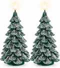 Fanna 2-Pack Real Wax Christmas Tree Shaped LED Candles with Snow Covered