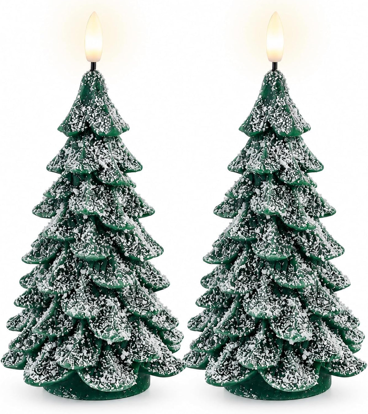 Fanna 2-Pack Real Wax Christmas Tree Shaped LED Candles with Snow Covered