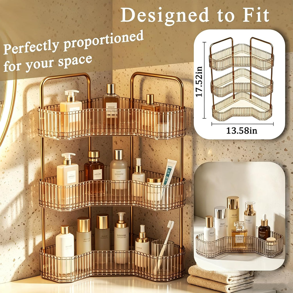 3-Tier Corner Bathroom Organizer, Skincare Vanity Counter Shelf Orange