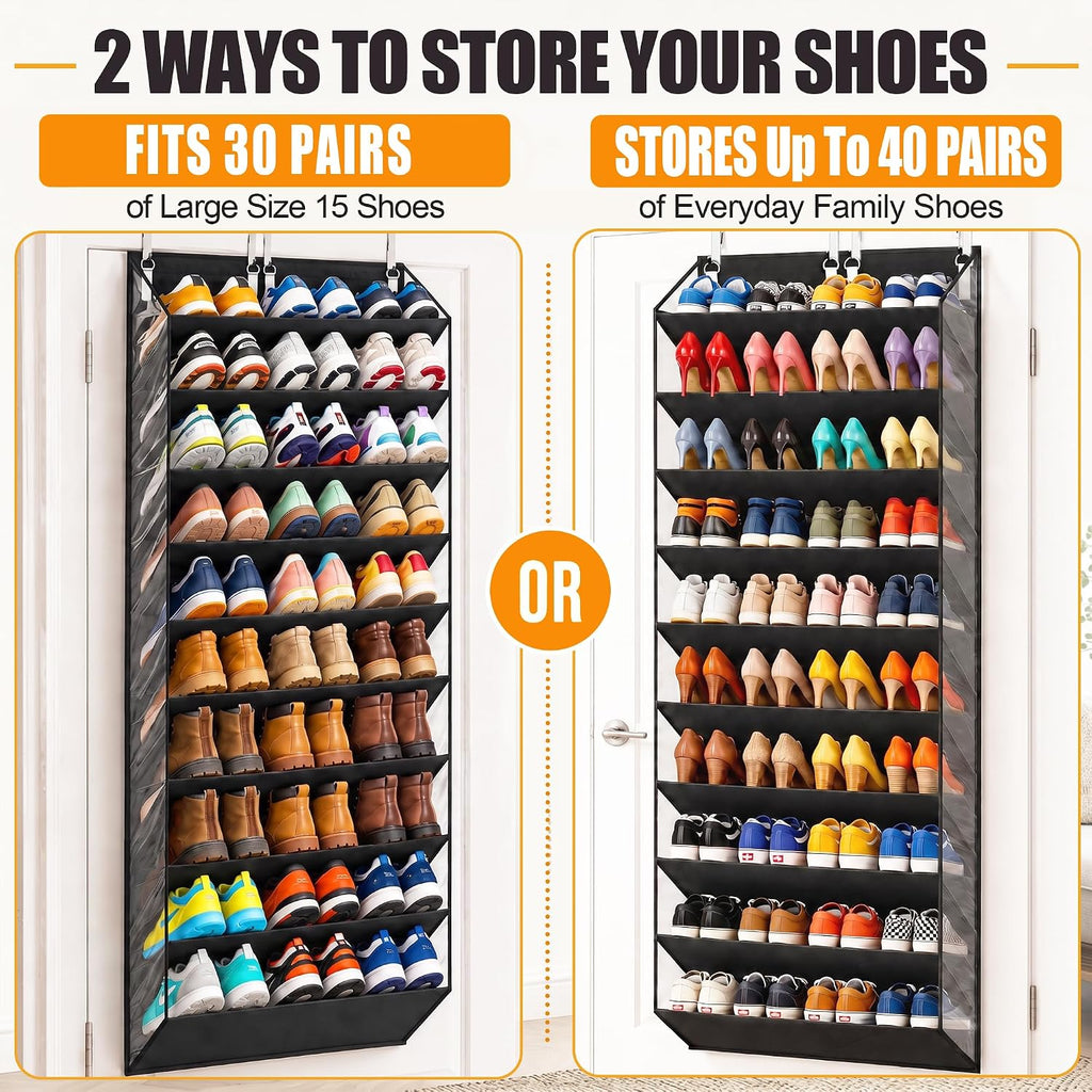 UVIAHOMI 30-40 Pairs Over the Door Shoe Organizer, 10 Tiers Fit Tall Boots