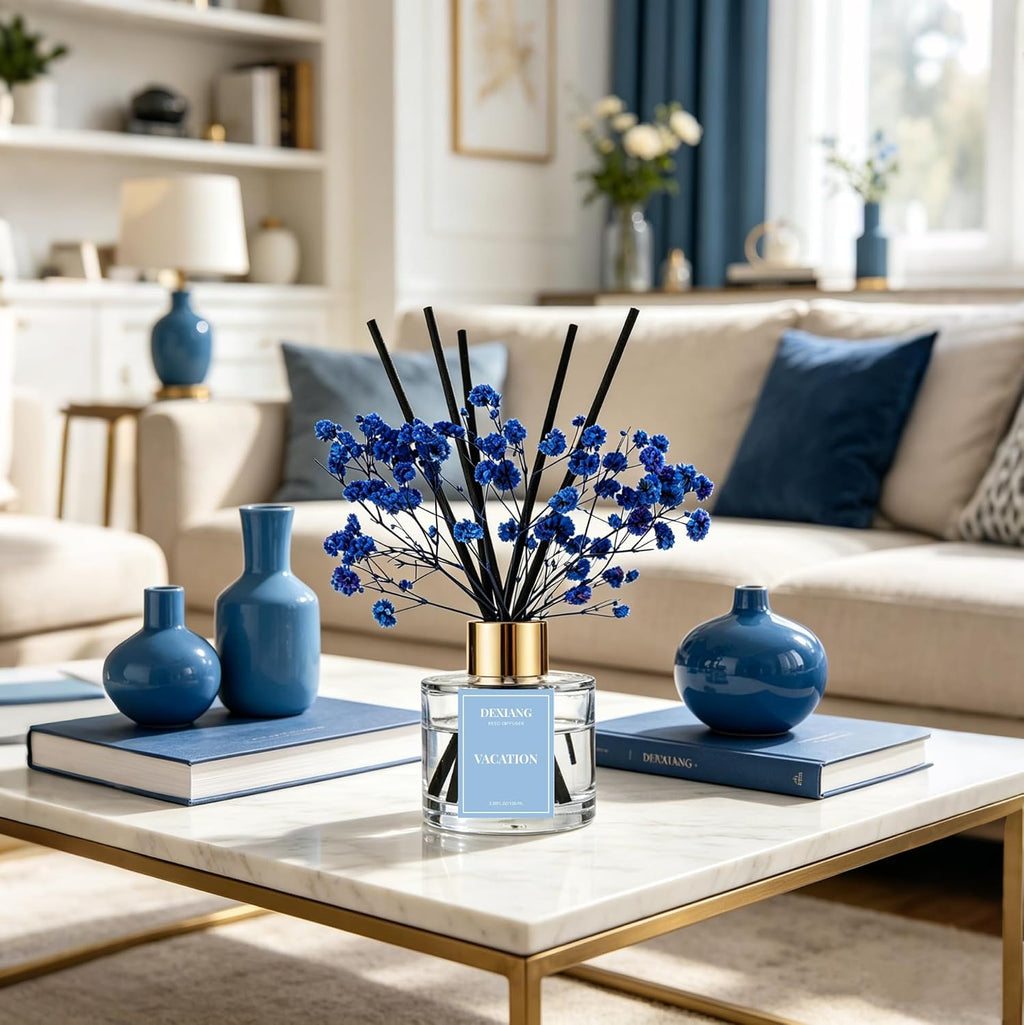 Reed Diffuser Set,3.38 fl oz (100 ml) Vacation Oil Diffusers with 6 Reed Sticks for Bathroom Shelf Decor Home Fragrance Reed Diffuser