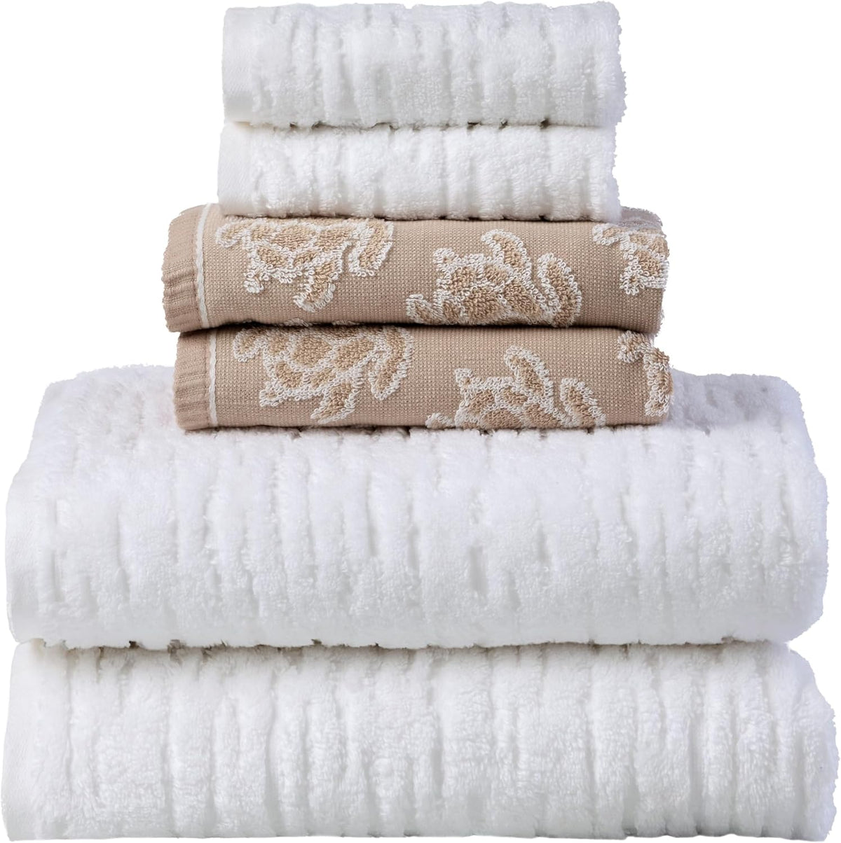 SKL Home CloudSoft/Turtle Sculpted Bath Towel Set-6pc, Coastal, White/Taupe