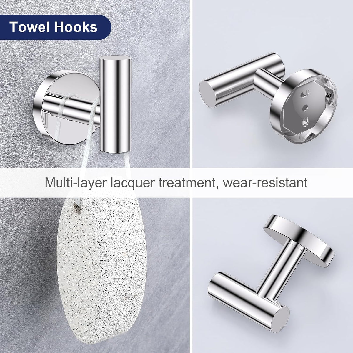 Lairuier Polished Chrome Bathroom Hardware Set, 10 PCS Towel Bar Set