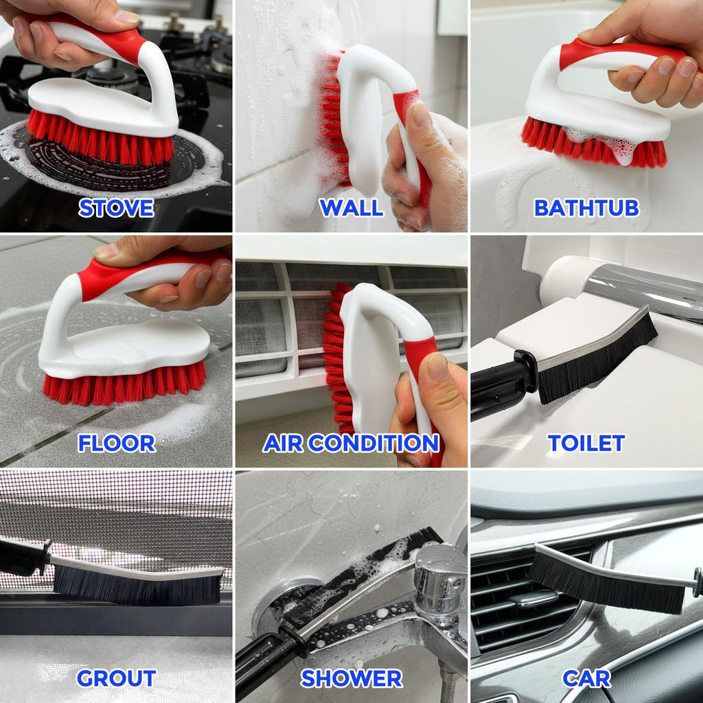 Holikme 6 Pack Cleaning Brush Scrub Brush Kitchen Brush for Floor,Red