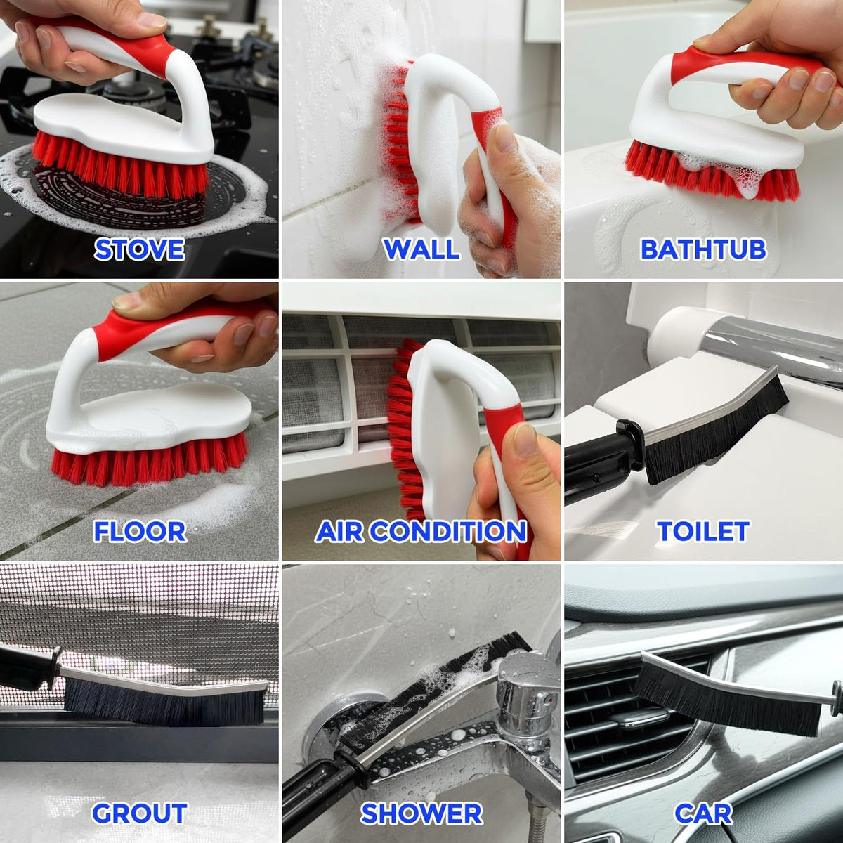Holikme 6 Pack Cleaning Brush Scrub Brush Kitchen Brush for Floor,Red