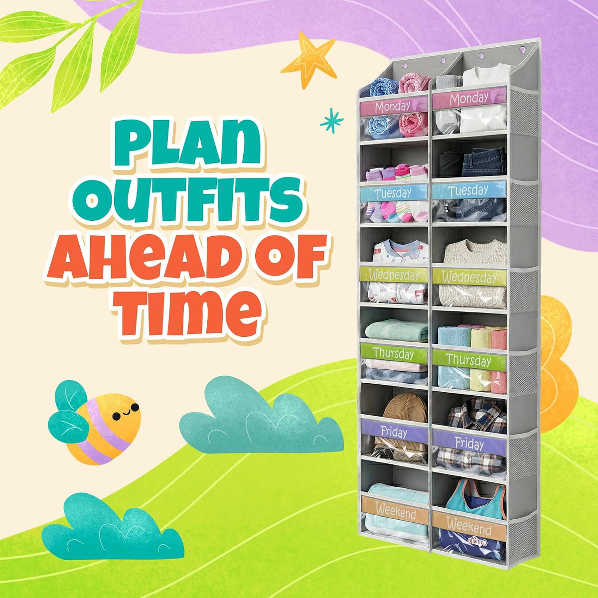 Weekly Clothes Organizer for Kids Closet Daily Outfit Storage 12 Shelf
