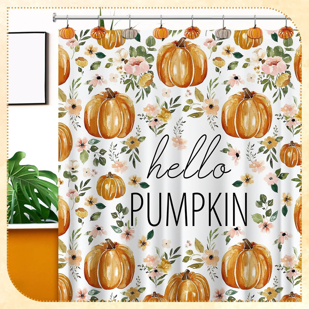 Reallnaive 12 Pcs Pumpkin Fall Shower Curtain Hooks Farmhouse, Spot