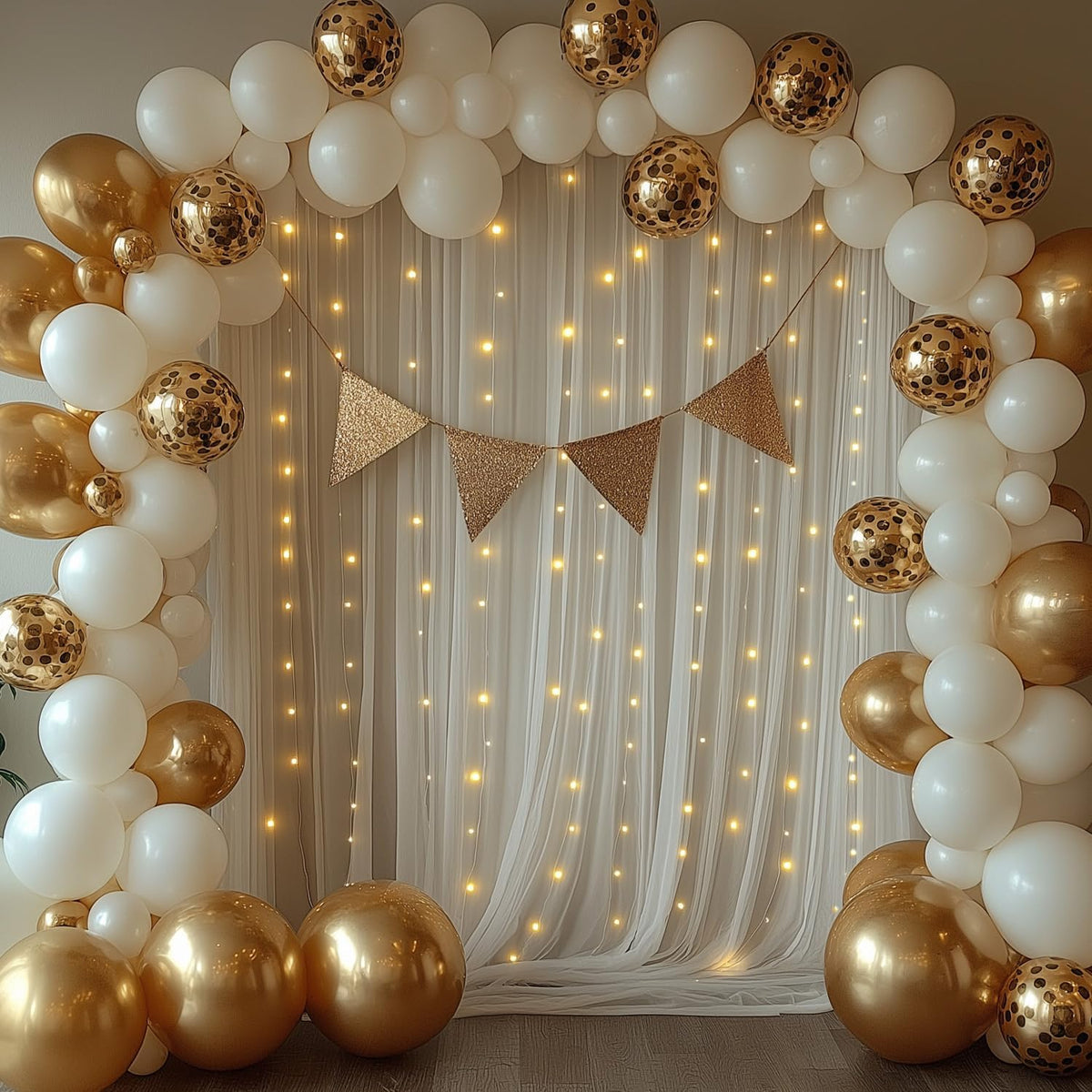 White Tulle Backdrop Curtain with Lights String 10x8ft Sheer Drapes for Wedding, Birthday, Baby Shower, Bridal Shower, Photo Booth, Party, Home Decor (2 Panels, White)