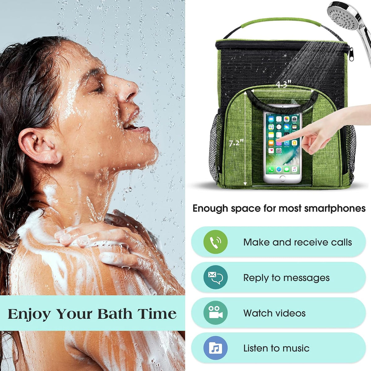 Attmu Portable Shower Caddy College Tote Bag, Quick Dry Hanging Toiletry Bag, Large Capacity Mesh Shower Caddy Portable for College Dorm Room Essentials for Boys and Girls for Bath Camping (Green)