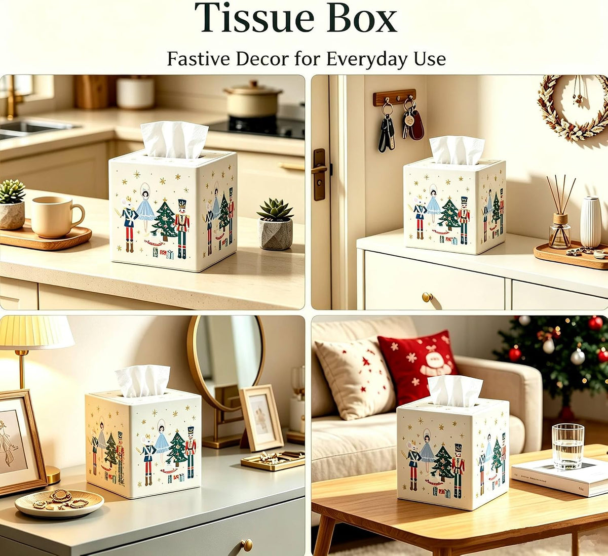 Christmas Tissue Box Cover Holder Square Home Decorative (Nutcracker)