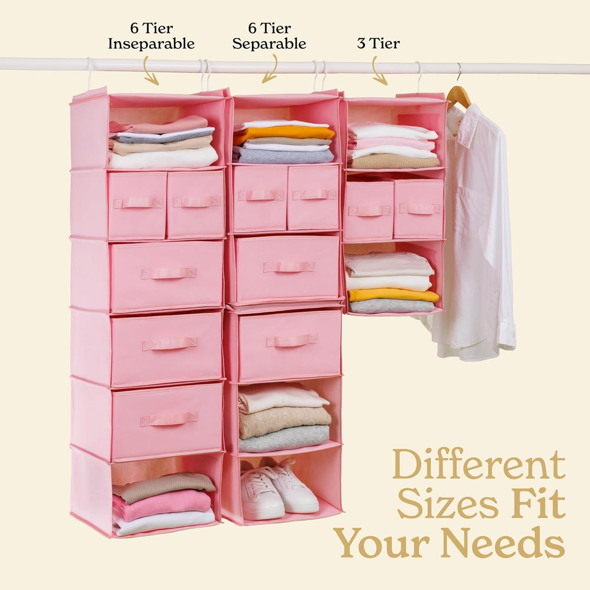 SMIRLY 3-Shelf Hanging Closet Organizer - Hanging Shelves for Small Closets, Sweater Storage