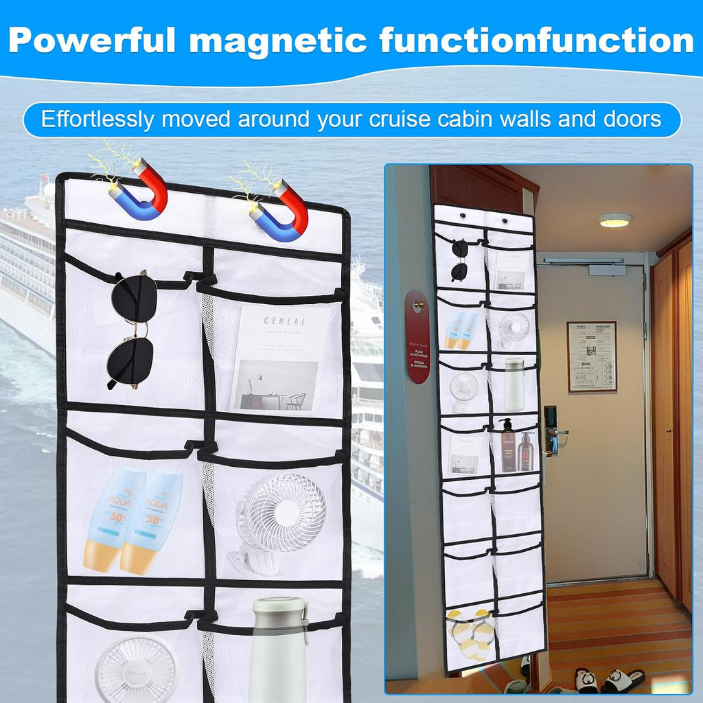 CTTZCKJ Over The Door Organizer For Cruise Ships|Magnetic Door Organizers with 14-Pocket for Cruise Ship|61"x11"|Cruise Over the Door Organizer,Magnetic Shoe Rack for Cruise,Behind-Door Storage