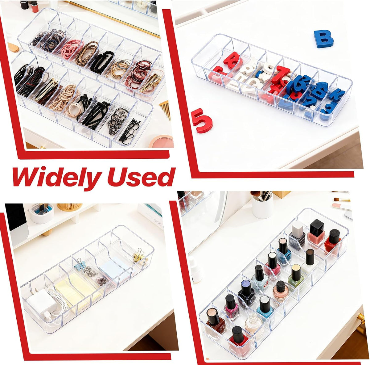 4 Pack Cable Organizer Box, Clear, 27 X 9.5 X 6 Cm