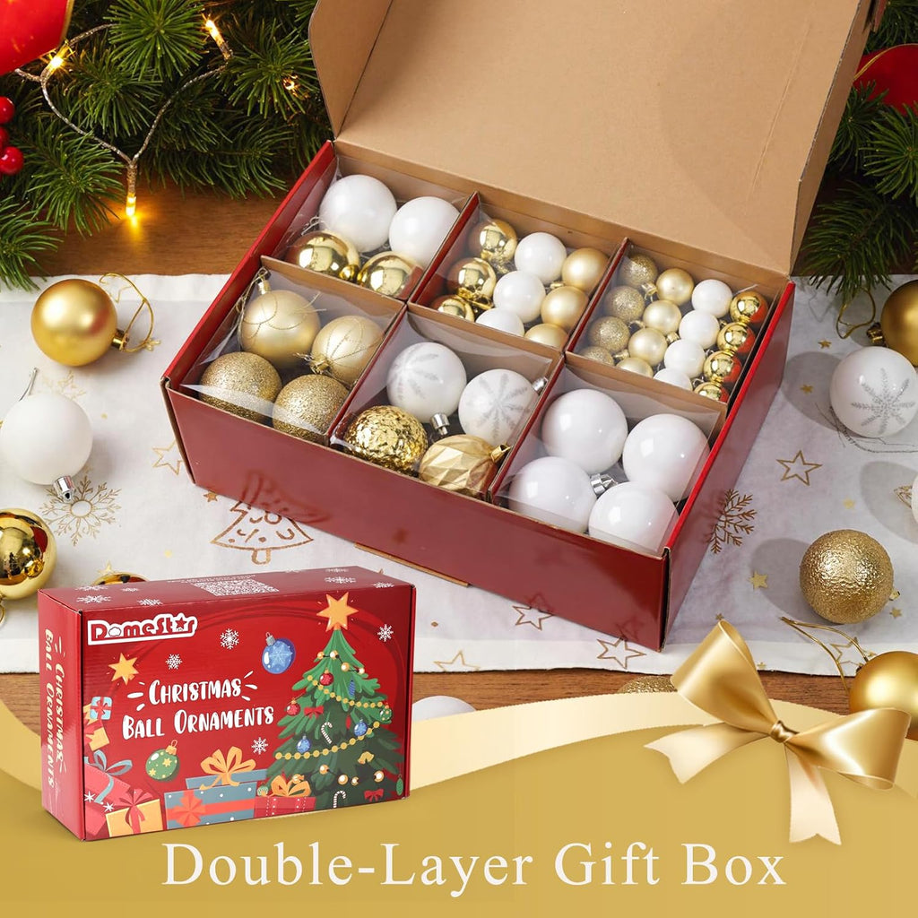 DOMESTAR 112 PCS Christmas Tree Ball Set, Christmas Ball Ornaments Glitter