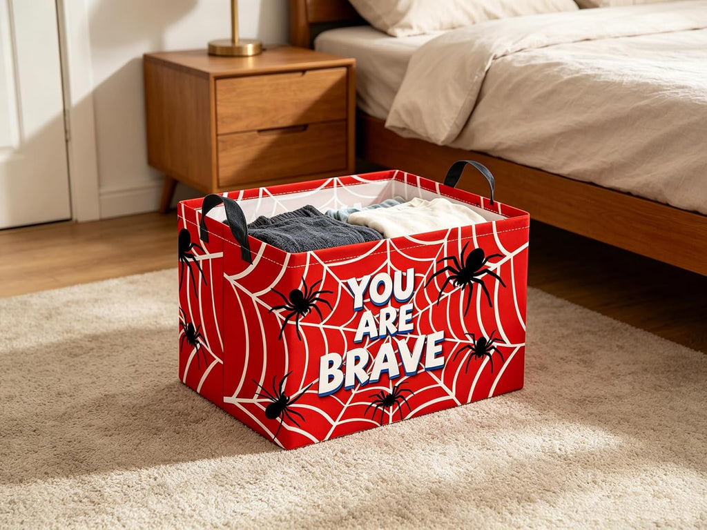 Rectangular Storage Basket Waterproof Storage Bin for Bedroom Collapsible Bin Books Box Basket Room Decor(Spider)