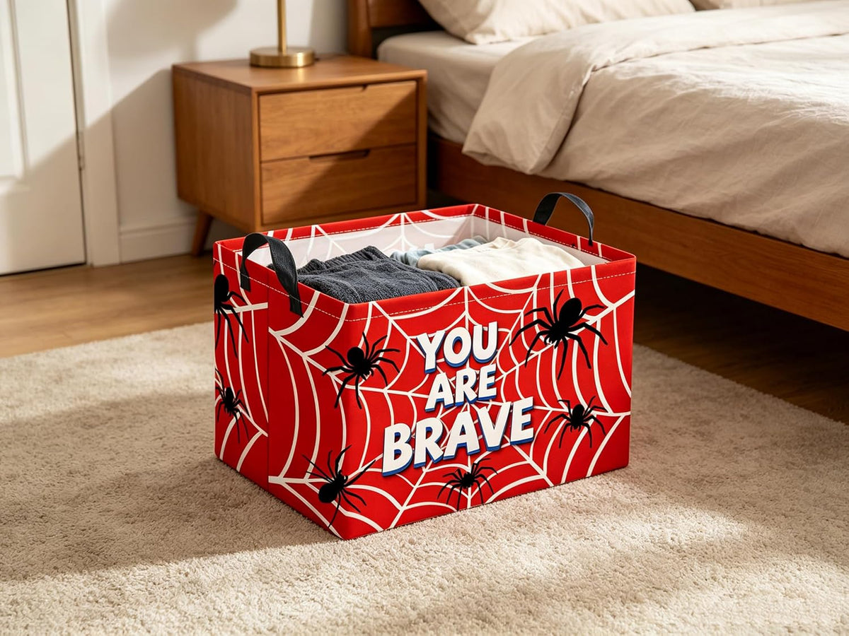 Rectangular Storage Basket Waterproof Storage Bin for Bedroom Collapsible Bin Books Box Basket Room Decor(Spider)