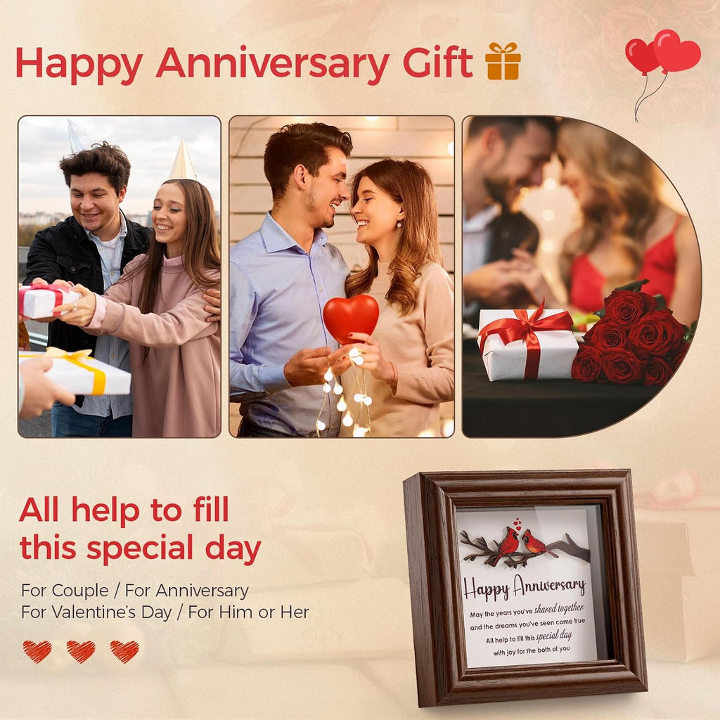 LukieJac Anniversary Cardinal Gifts for Couple - Romantic Anniversario Gift Ideas Wooden Shadow Box Frame for Friends, Sister, Parents, Couples, Grandparents Anniversary Keepsake