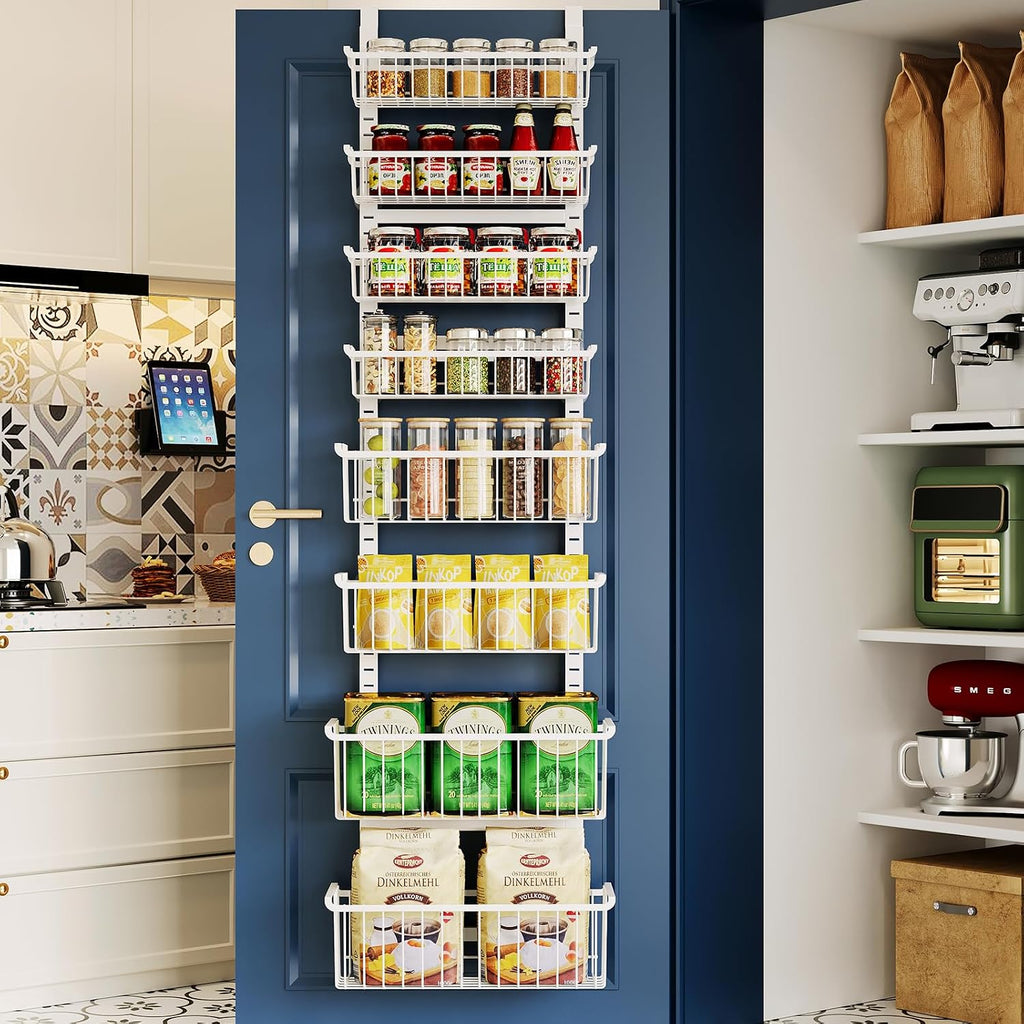 MSERCUOR Over The Door Pantry Organizer, 8-Tier Black Pantry Door Organizer